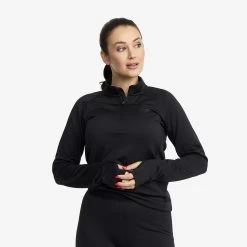 Waffle 1/2 Zip Baselayer Top Women Black